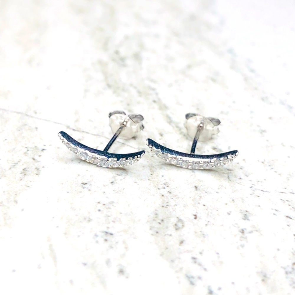 925 Sterling Silver Curved CZ Stud Earrings